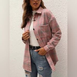 NEW Women's Long Sleeve Button Front Loose Flannel Plaid Shirt Shacket Jacket